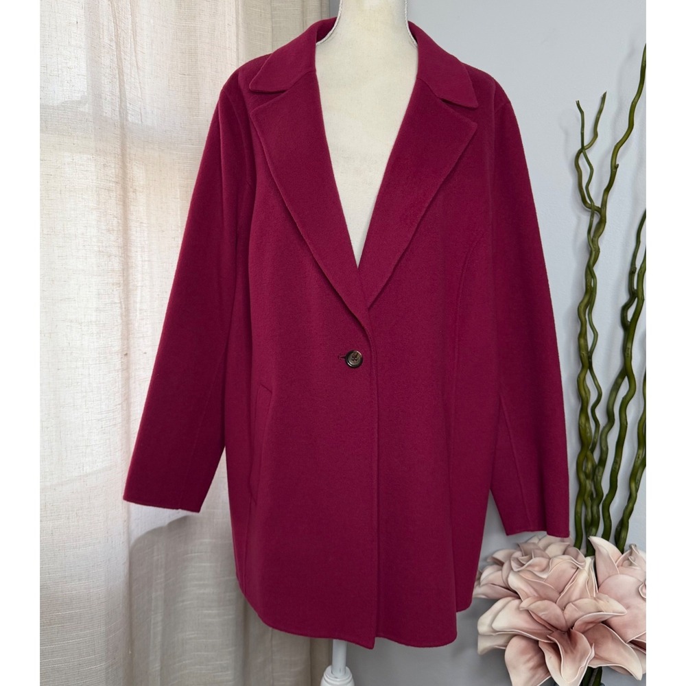 Talbots Double Faced Wool Coat Jacket Single‎ Button Berry Pink Women's Size 18W